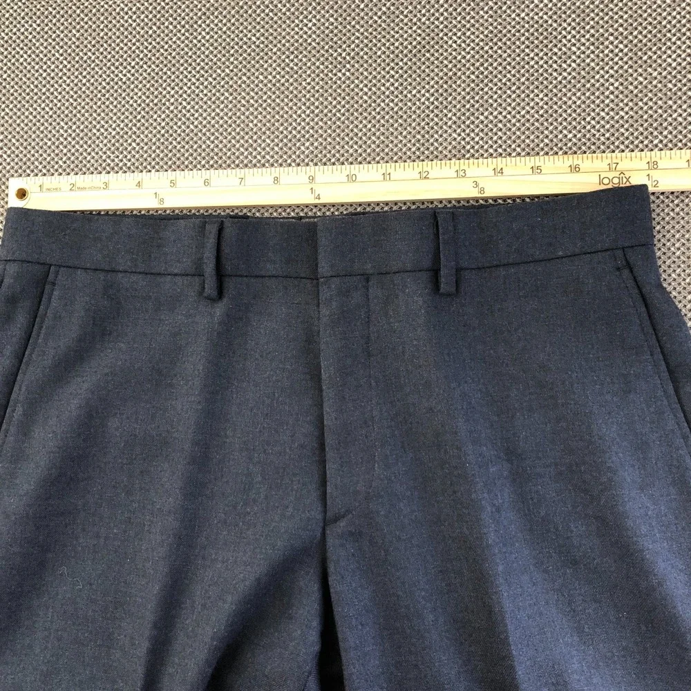 J. Crew Mens Blue Dress Work Flat Front Pants Classic Fit Size 34 x 30-100% Wool